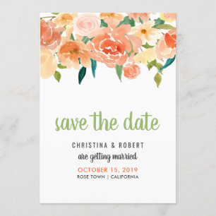 Peach Florals   Save The Date Invitation