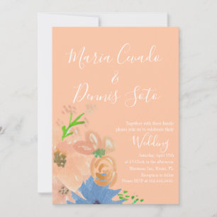 Peach Florals Script Wedding Bold Watercolor Invit Invitation