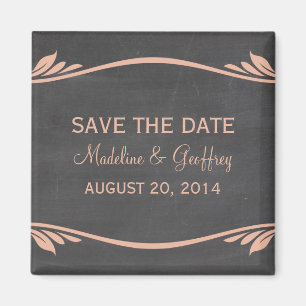 Peach Flourish Chalkboard Save the Date Magnet