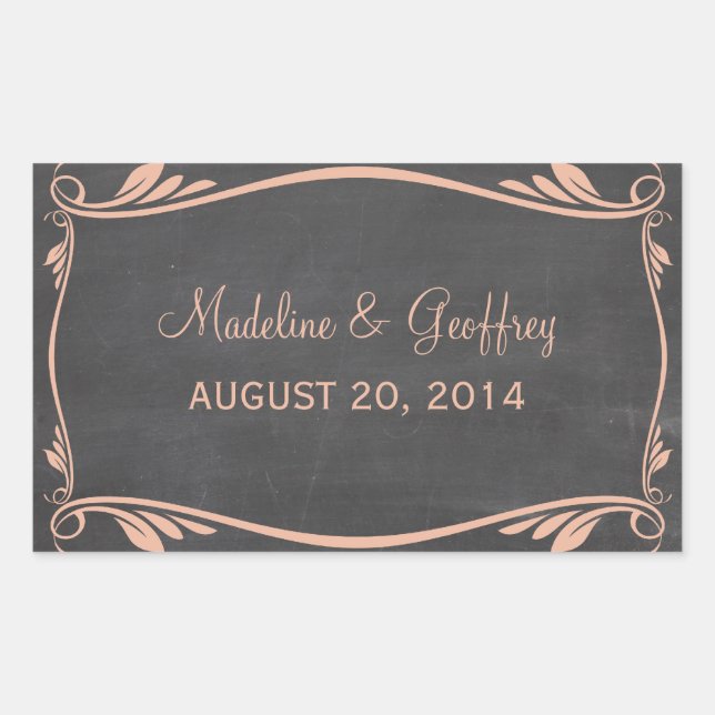 Peach Flourish Chalkboard Wedding Stickers (Front)