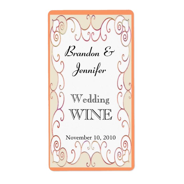 Peach Flourish Wedding Mini Wine Labels (Front)