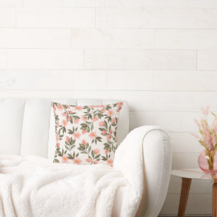 Peach Flower Garden Throw Pillow