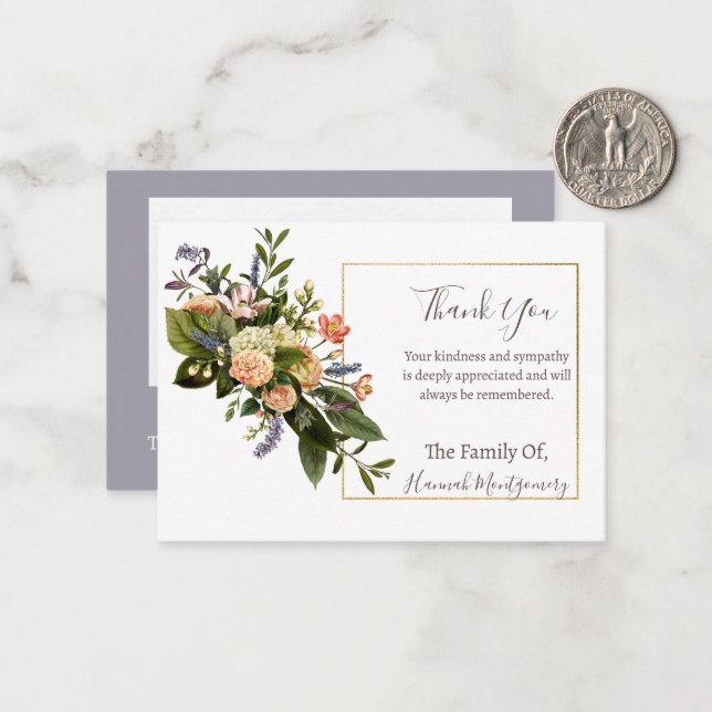 Peach Flower Photo Sympathy Funeral Card (Front/Back In Situ)