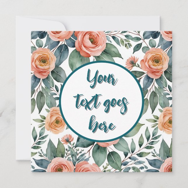 peach flower roses Invitation or card (Front)