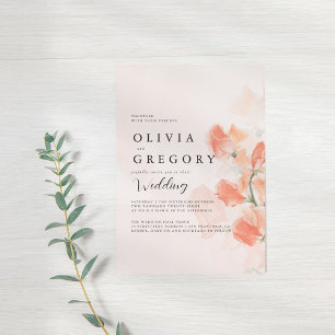 Peach Flower Simple Elegant Wedding Invitation