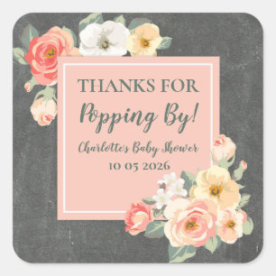 Peach Flower Thanks for Popping By Baby Shower Tag