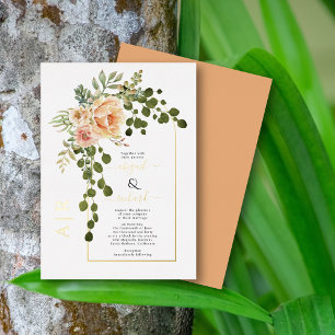 Peach flowers and arch wedding real gold Foil