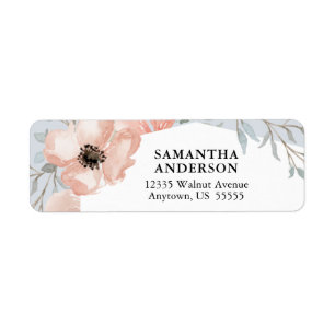 Peach Flowers and Greenery Return Address
