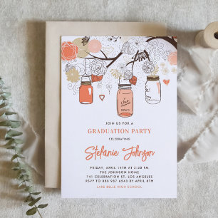 Peach Flowers and Mason Jars Graduation Party Invitation