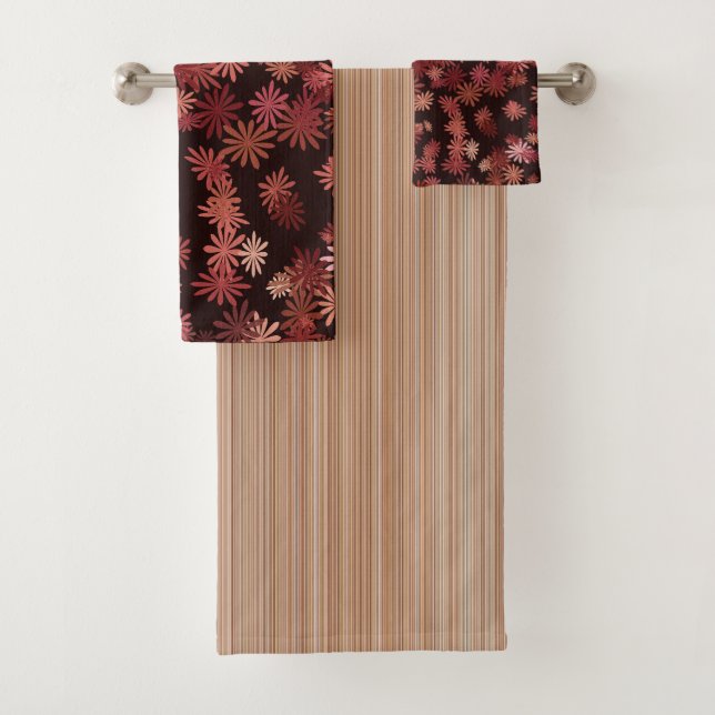 Peach Flowers and Stripes Bath Towel Set (Insitu)