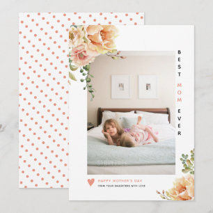 Peach flowers Best Mum Ever Mother's Day photo Holiday Card