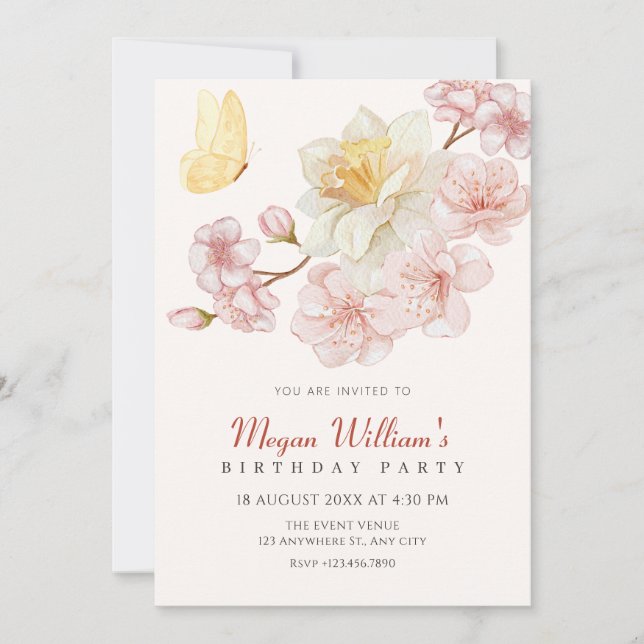 Peach flowers blossom  invitation (Front)