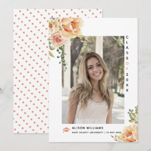 Peach flowers Class of 2025 graduation photo Announcement