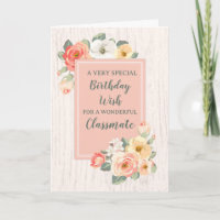 Peach Flowers Classmate Birthday Card