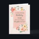 Peach Flowers Daughter In Law Birthday Card<br><div class="desc">Pretty and thoughtful greeting card for your daughter in law's birthday with peach pink and white spring flowers,  rustic wood pattern and hand lettered style text.</div>