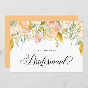 Peach Flowers Gold Will You Be My Bridesmaid Card
