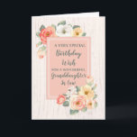 Peach Flowers Granddaughter In Law Birthday Card<br><div class="desc">Pretty and thoughtful greeting card for your great granddaughter in law's birthday with peach pink and white spring flowers,  rustic wood pattern and hand lettered style text.</div>