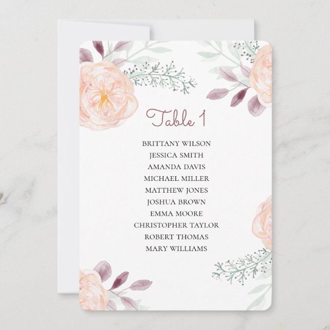 Peach flowers seating chart. Floral wedding plan Invitation (Front)