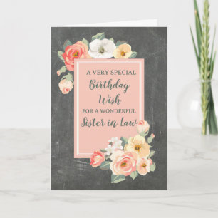 Peach Flowers Sister in Law Birthday Card