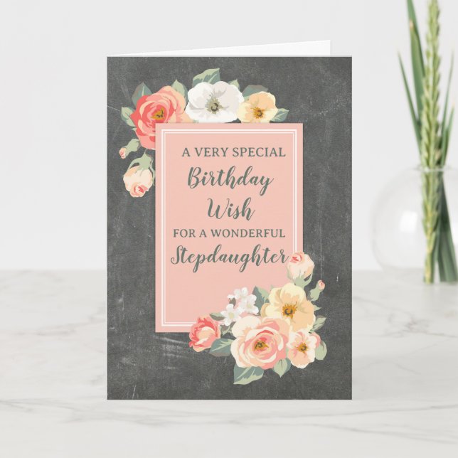 Peach Flowers Stepdaughter Birthday Card (Front)