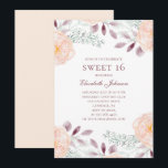 Peach flowers Sweet 16. Floral 16th birthday Invitation<br><div class="desc">Sweet 16 birthday invitation with peach flowers. Contact me,  please,  if you need additional items.</div>