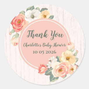 Peach Flowers Thank You Baby Shower Favour Tag