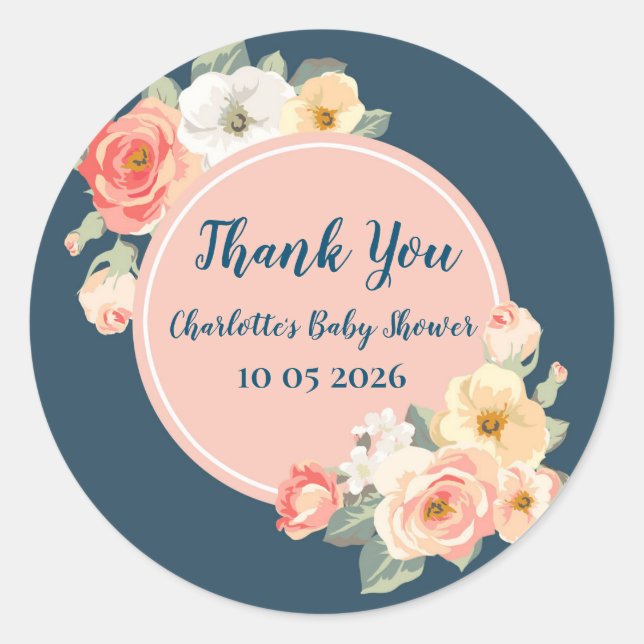Peach Flowers Thank You Baby Shower Favour Tag (Front)