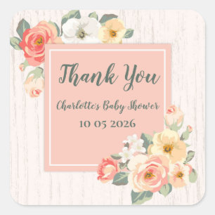 Peach Flowers Thank You Baby Shower Favour Tag