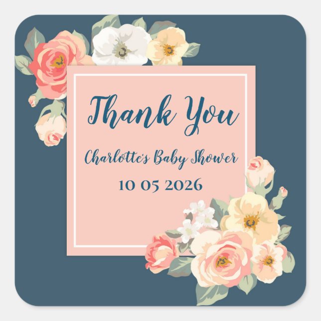 Peach Flowers Thank You Baby Shower Favour Tag (Front)