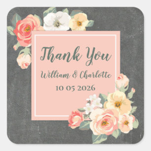 Peach Flowers Thank You Wedding Favour Tag