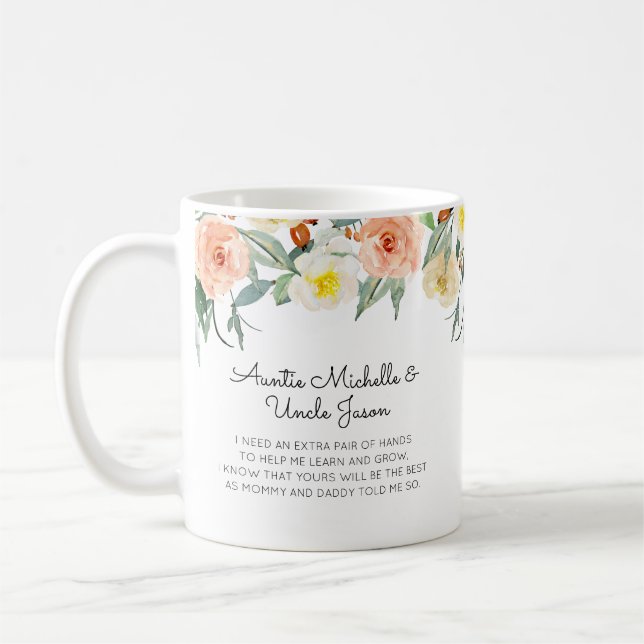 Peach Flowers Will You Be My Godparents Proposal Coffee Mug (Left)