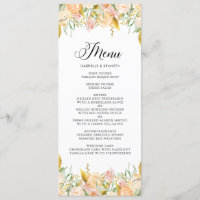 Peach Flowers with Gold Foil Foliage Menu Card II