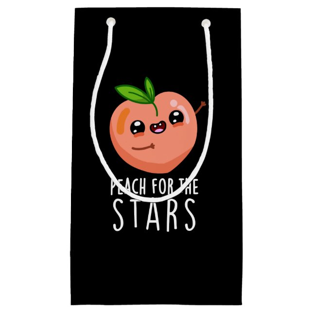 Peach For The Stars Funny Fruit Pun Dark BG Small Gift Bag (Front)