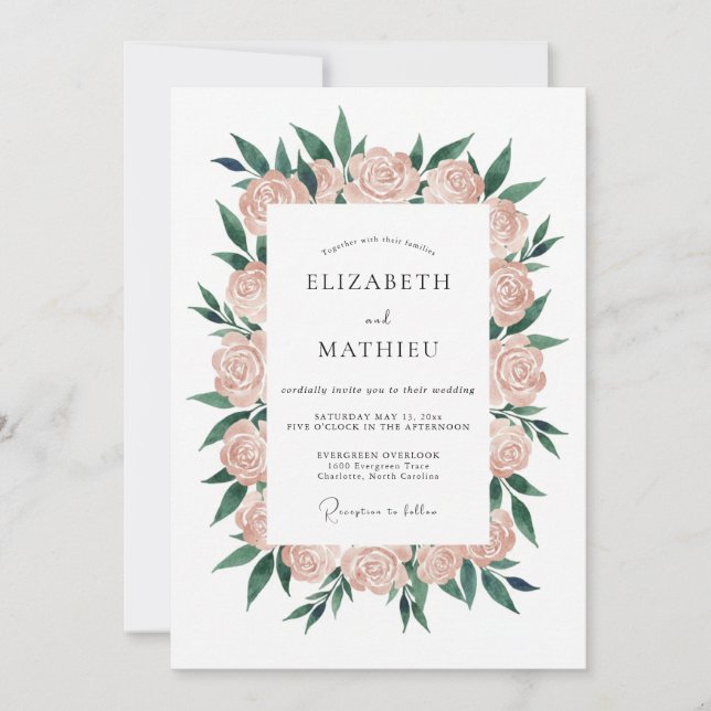 Peach Forest Wreath Wedding Invitation (Front)