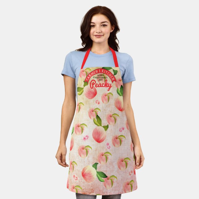 Peach fruit blossoms personalised cooking kitchen apron (Worn)