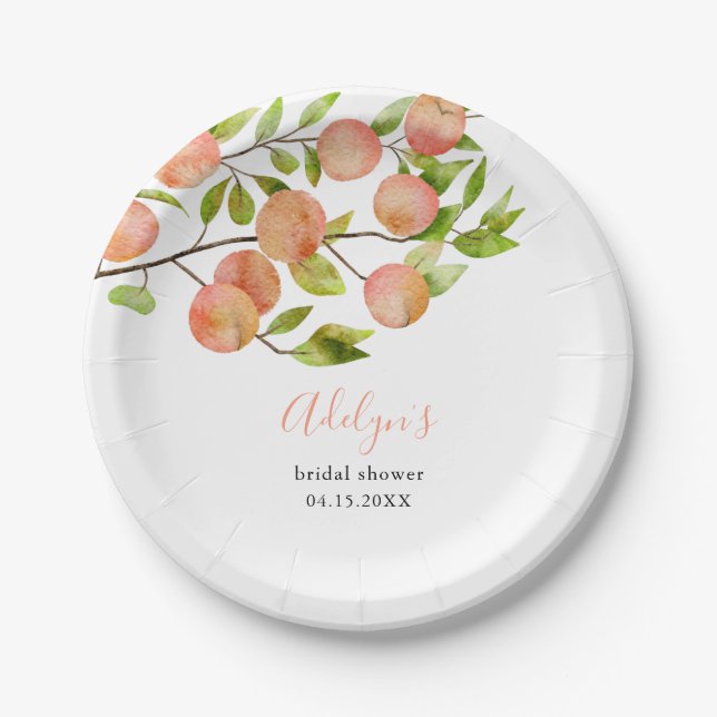 Peach Fruit Bridal Shower Paper Plate (Front)