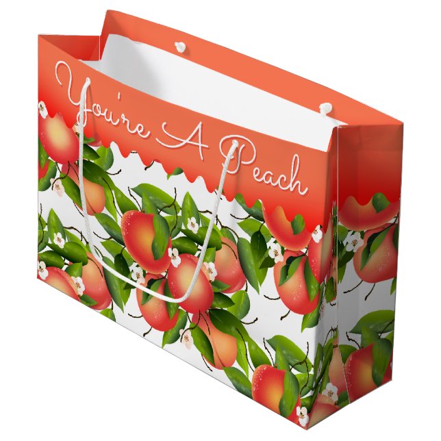 Peach Fruit Floral Botanical Large Gift Bag (Front Angled)