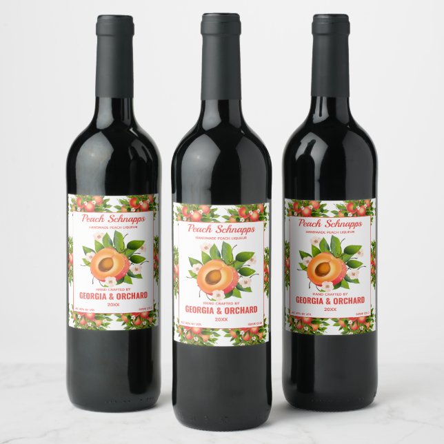 Peach Fruit Floral Wine Label (Bottles)