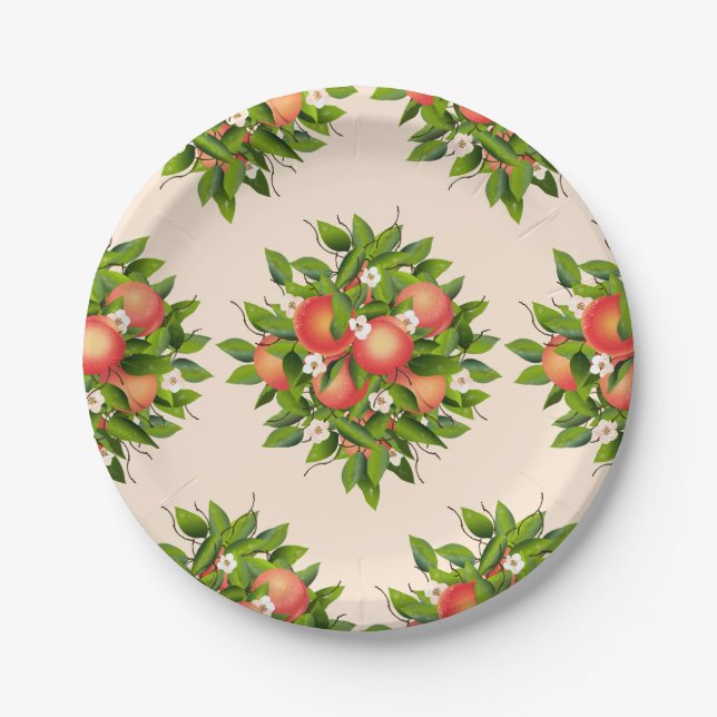 Peach Fruit Pattern Paper Plate (Front)
