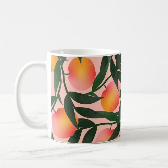 Peach Fruit Pink Background Pattern. Coffee Mug (Left)