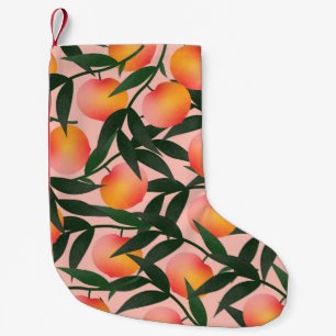 Peach Fruit Pink Background Pattern. Small Christmas Stocking