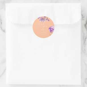 Peach Fuzz and Lilac Watercolor Floral Wedding  Classic Round Sticker