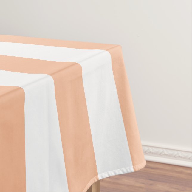 Peach fuzz and white wide striped tablecloth (In Situ)