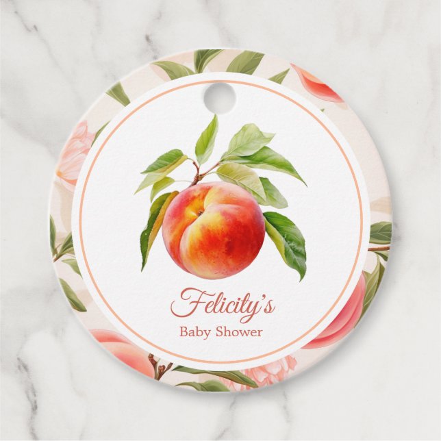Peach Fuzz Baby Shower Favour Tags (Front)