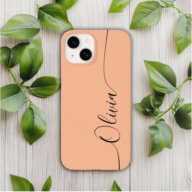 Peach Fuzz Black Elegant Calligraphy Script Name iPhone Case (Creator Uploaded)