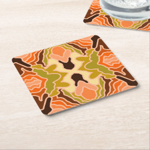 Peach Fuzz Boho Shabby Chic Geometric Abstract Art Square Paper Coaster