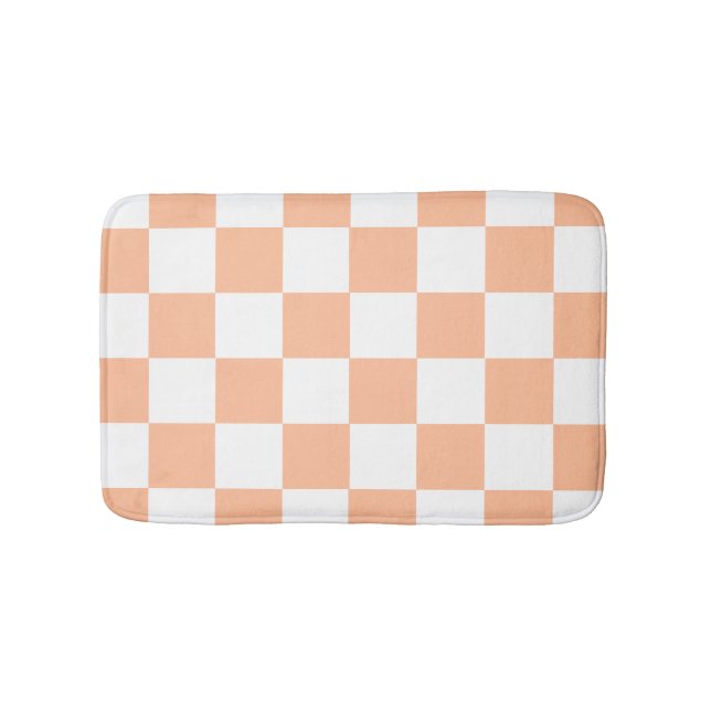 Peach Fuzz Chequered Gingham Pattern Bath Mat (Front)