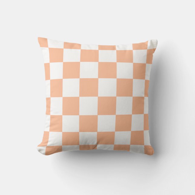 Peach Fuzz Chequered Gingham Pattern Cushion (Front)