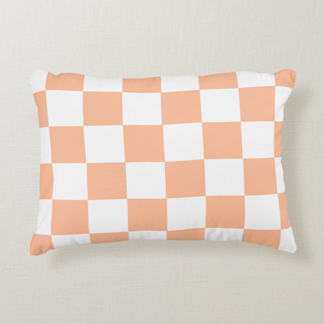 Peach Fuzz Chequered Gingham Pattern Decorative Cushion (Front)