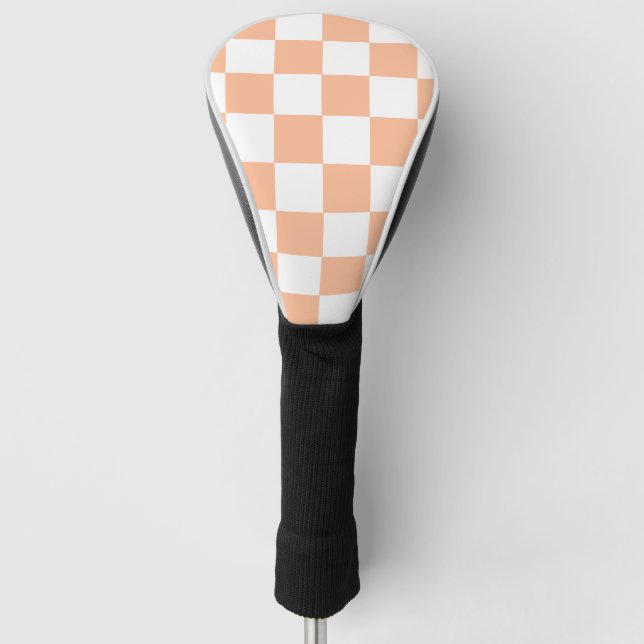 Peach Fuzz Chequered Gingham Pattern Golf Head Cover (Front)